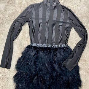 Long sleeve high neck feather dress